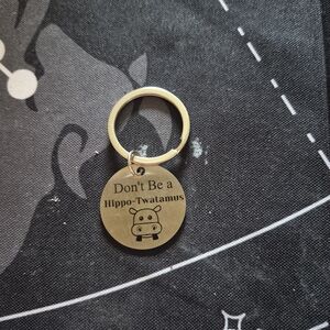 Silver Engraved Keychain with Hippo Design